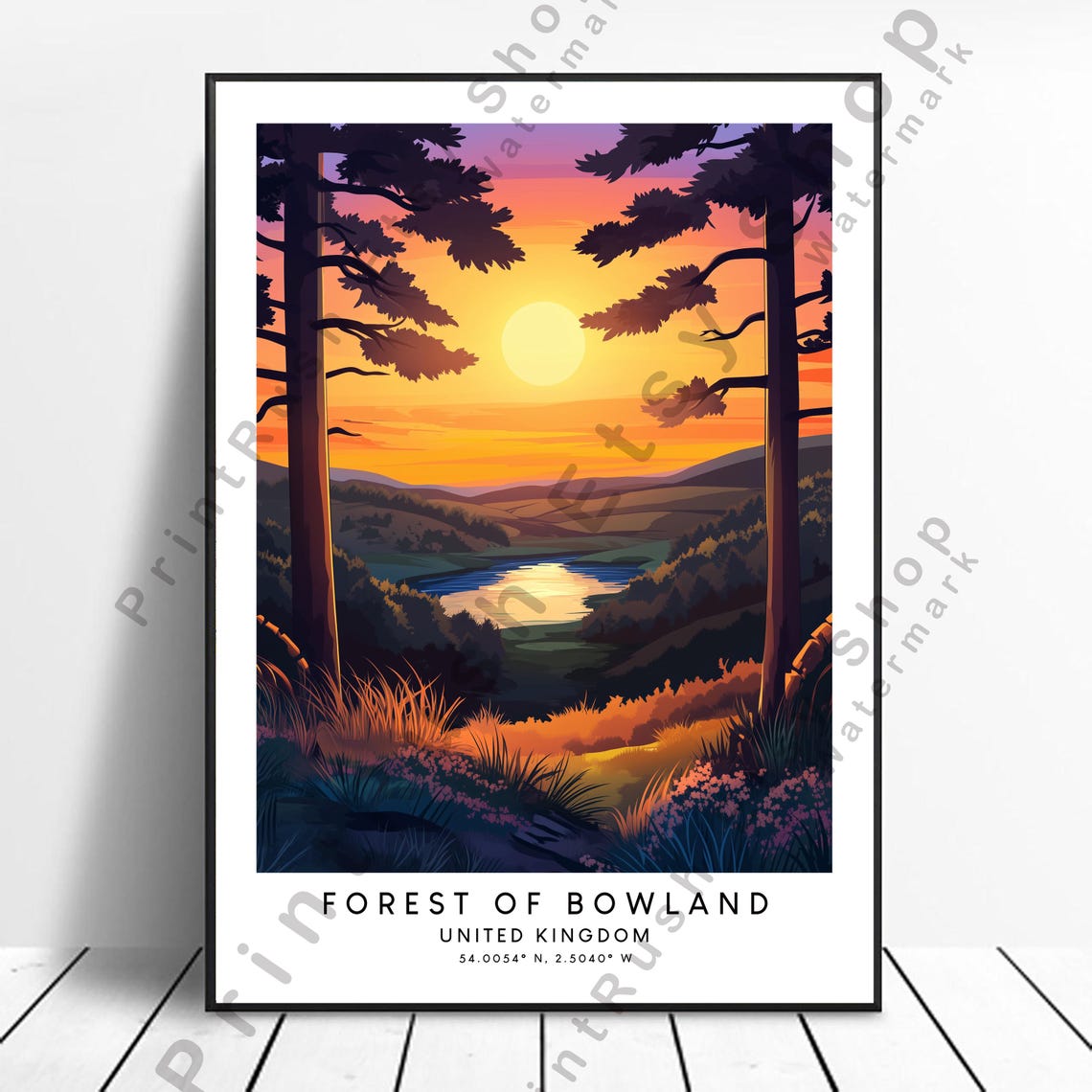 Forest of Bowland Sunset Lake United Kingdom Nature Travel Poster
