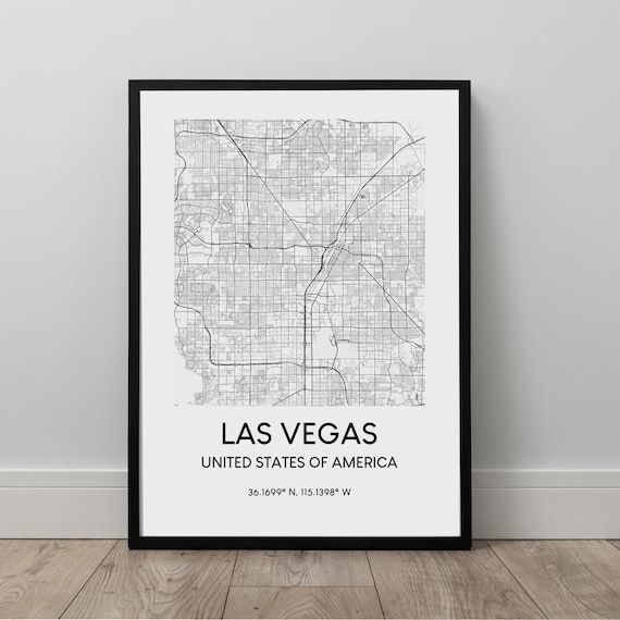 Las Vegas Map Print Black And White Poster Minimalist Wall Art Travel Gift