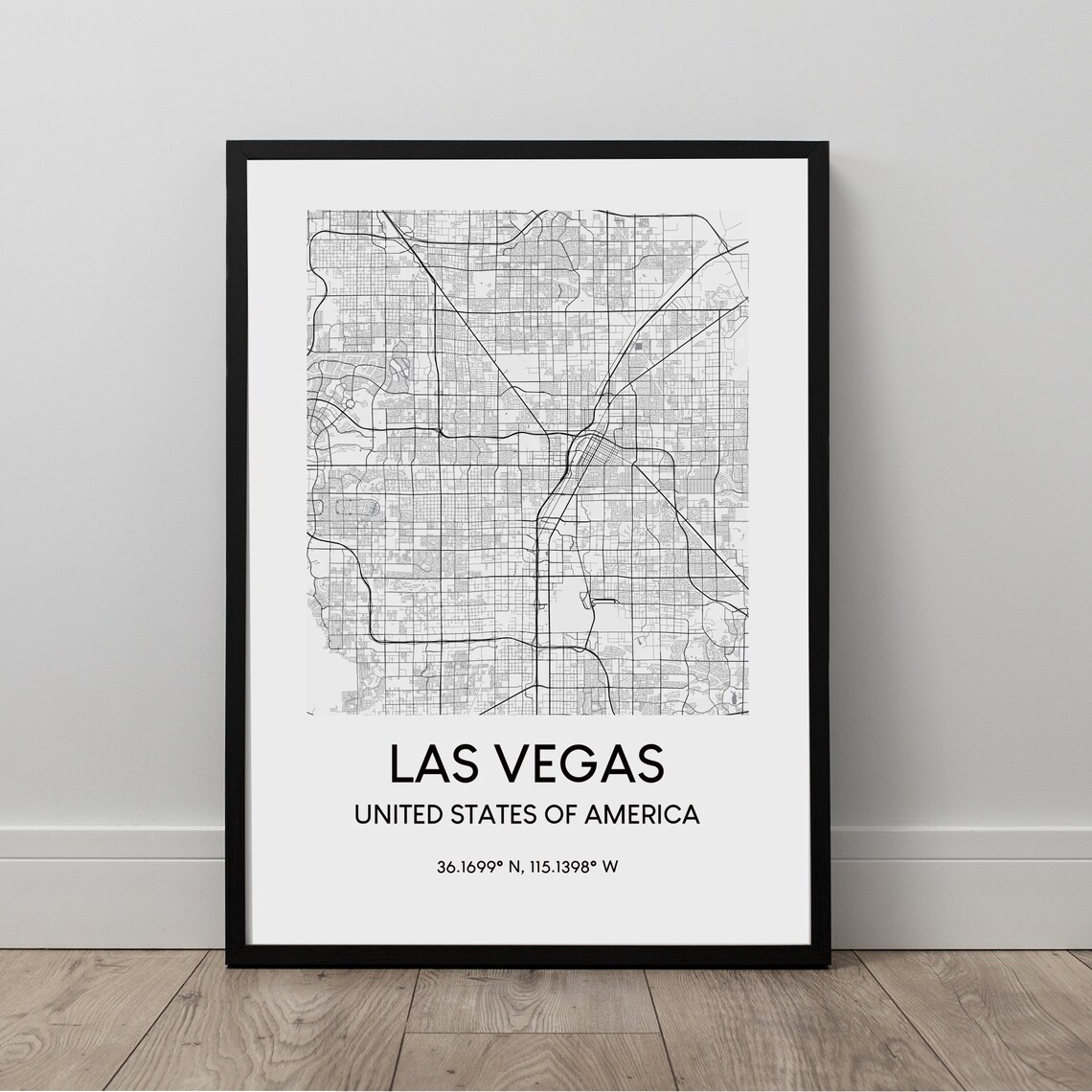Las Vegas Map Print Black And White Poster Minimalist Wall Art Travel Gift