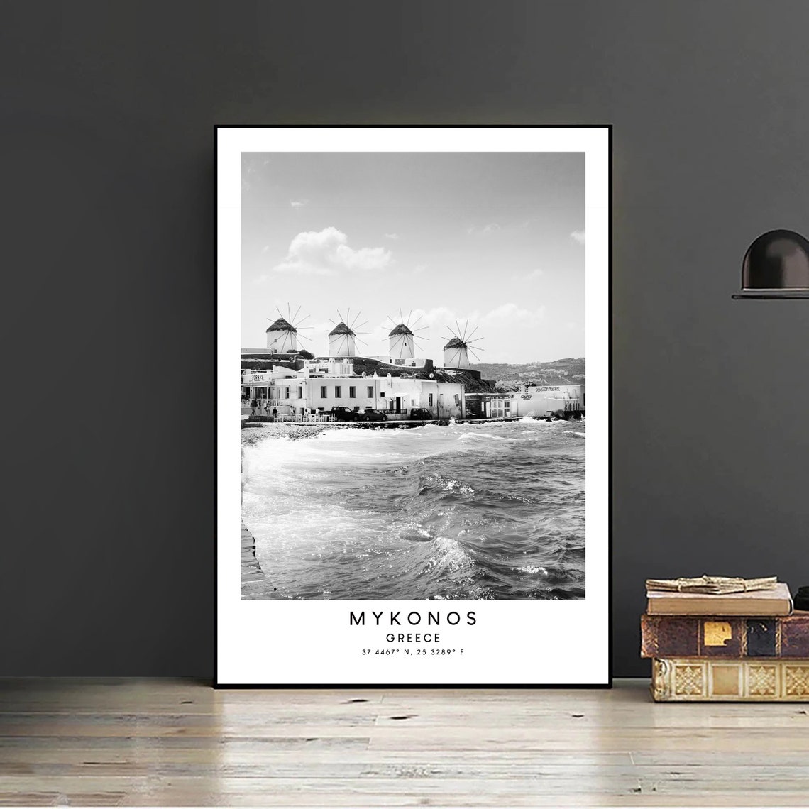 Mykonos Minimalist Travel Poster, Black and White Greece - Image 2