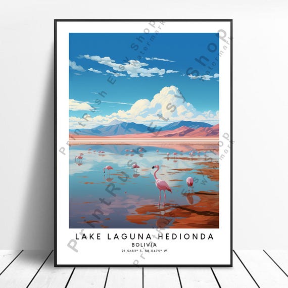 Laguna Hedionda Bolivia Travel Print Poster Wall Art Hanging Colourful Dcor Gift