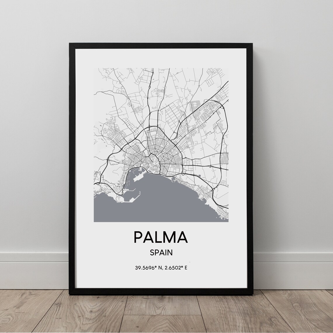 Palma City Map Print Black And White Poster Spain Travel De Mallorca Wall Art Dcor Gift