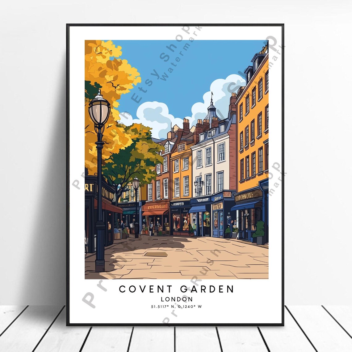Covent Garden London Autumn Shopping Street Colorful Travel Poster