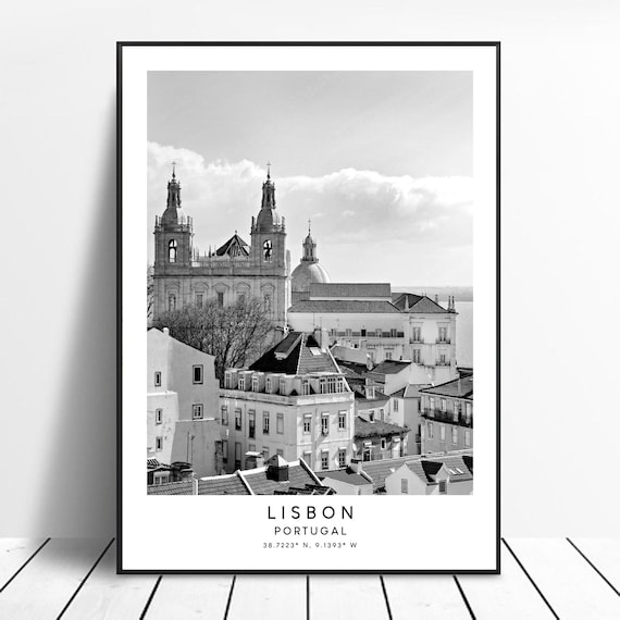 Lisbon Portugal Travel Poster, Minimalist Black And White