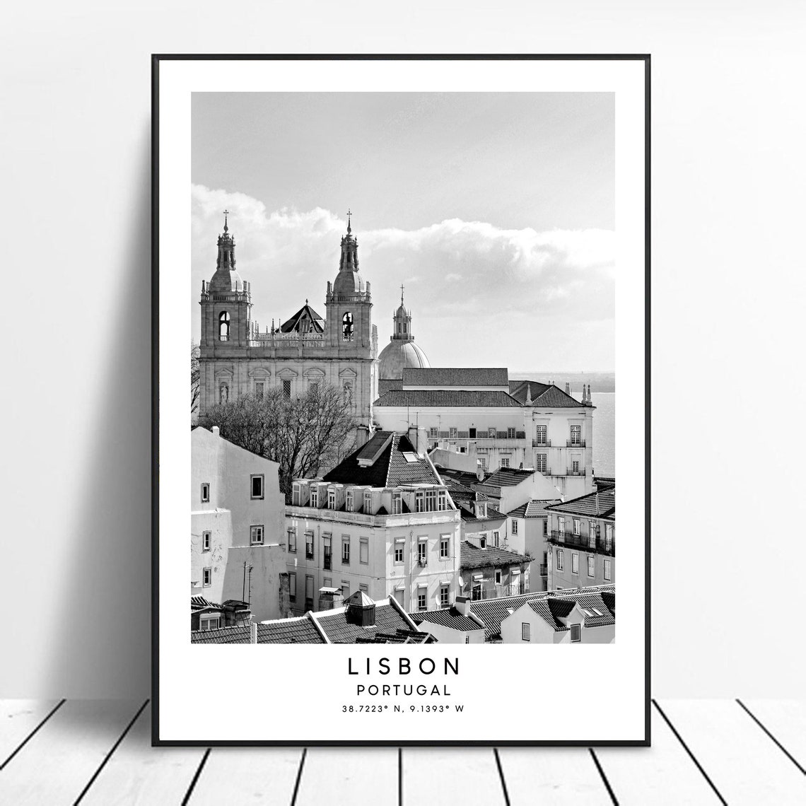 Lisbon Portugal Travel Poster, Minimalist Black And White