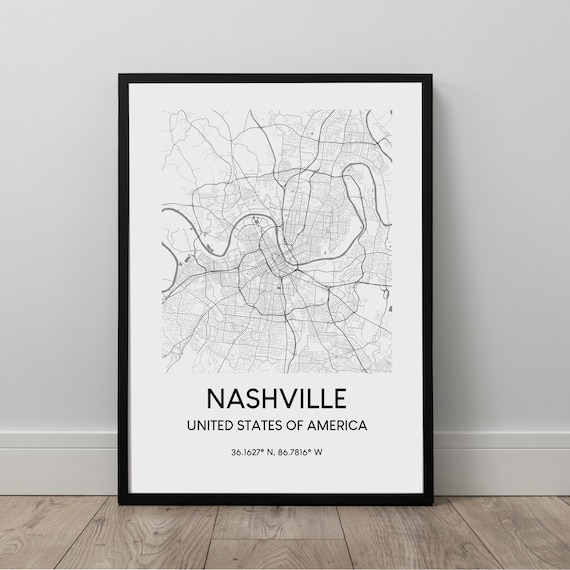 Nashville City Map Print Poster Tennessee Wall Art Dcor Travel Usa Gift