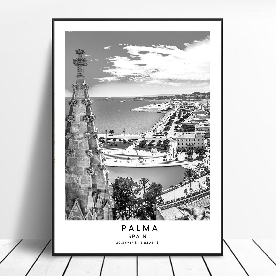 Palma Travel Poster, Black And White City View