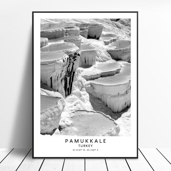 Pamukkale Turkey Black and White Travel Poster