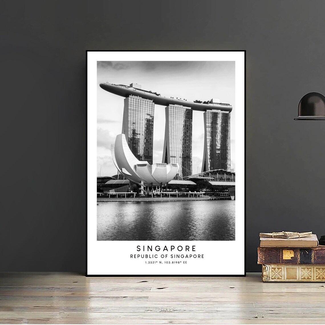 Singapore Marina Bay Sands, Black and White Travel Poster - Image 2