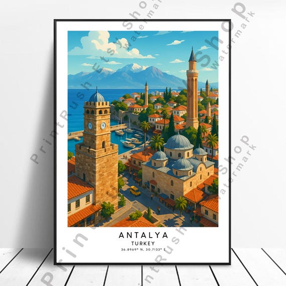 Turkey Antalya Travel Poster Illustration Art Print Home Wall Decoration Hanging Gift