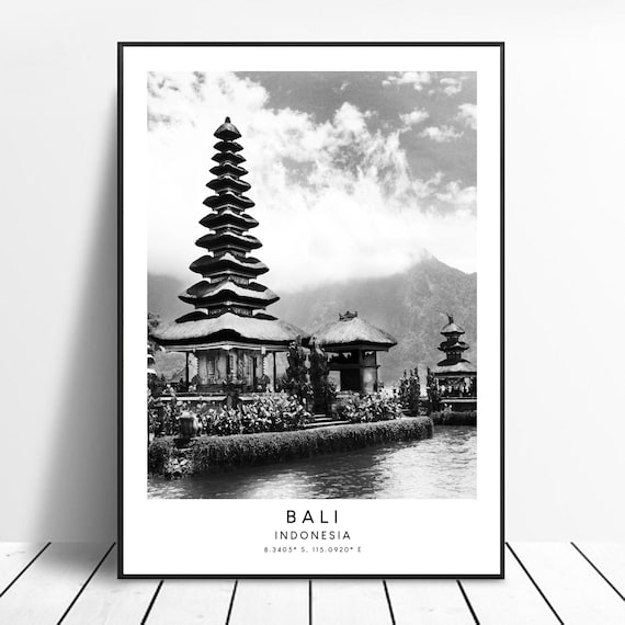 Bali Black and White Minimalist Travel Poster