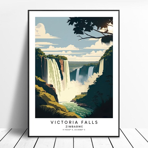 Africa Travel Print, Colourful Victoria Falls Poster
