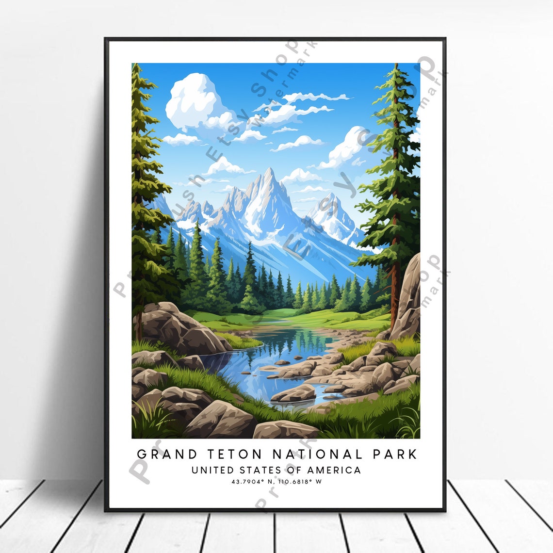 Grand Teton Print Colourful Poster Wall Minimalist National Park Art Home Dcor Gift