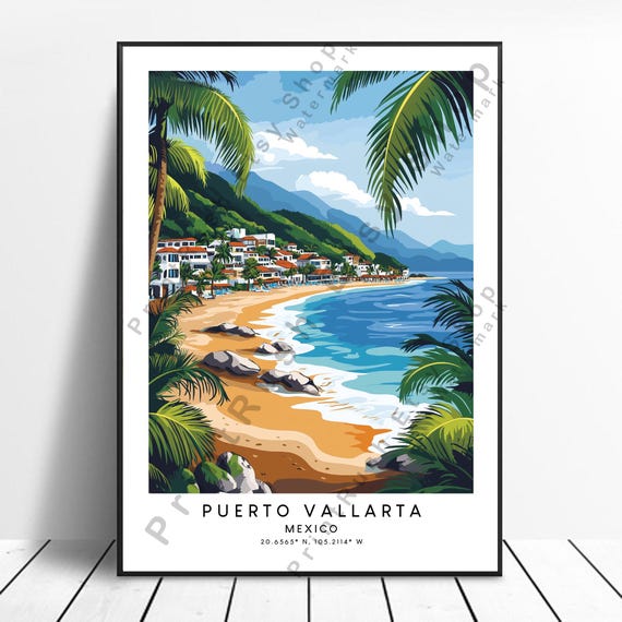 Mexico Travel Print Puerto Vallarta Poster Minimalist Wall Art Home Dcor Gift