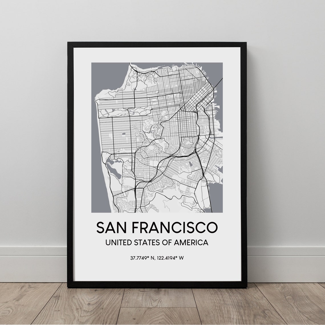 San Francisco City Map Black And White Minimalist Travel Poster