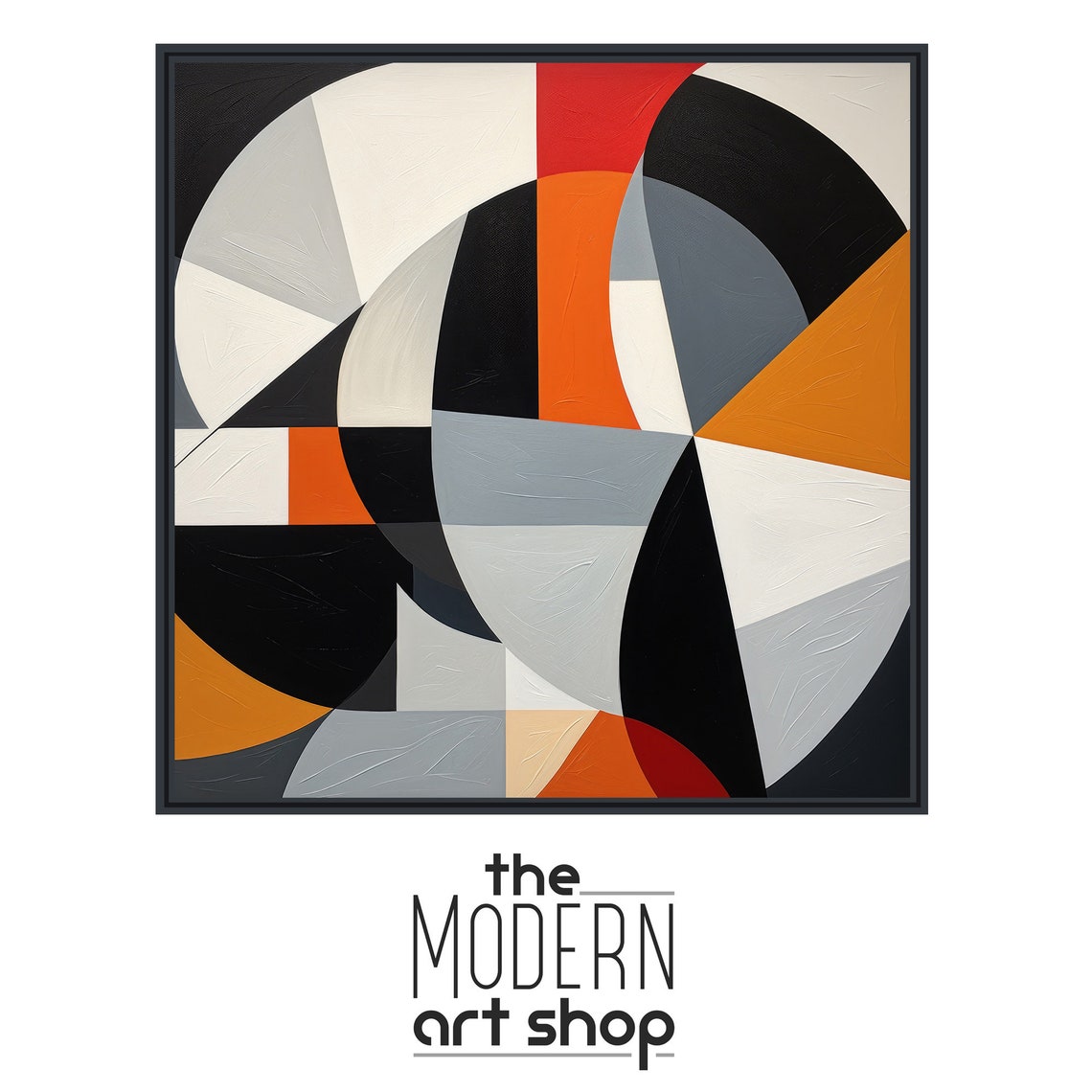 Black White Orange Geometric Abstract Modern Bauhaus Wall Art - Image 4