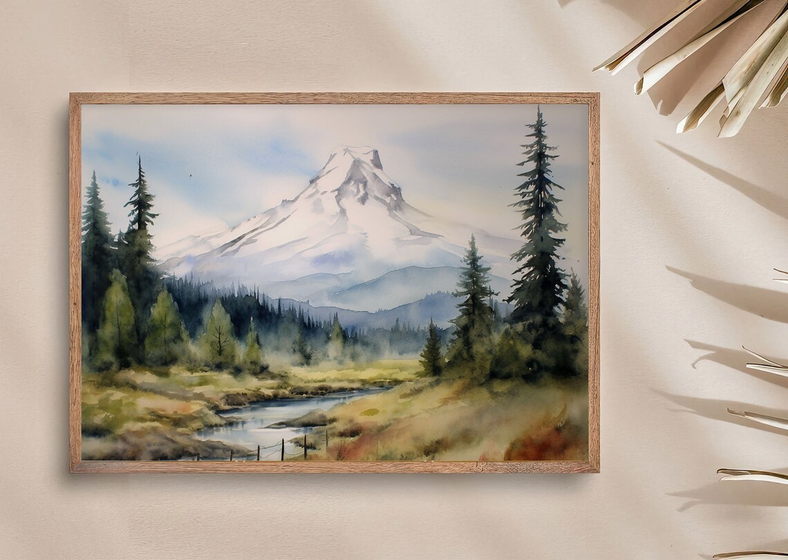 Mt Hood Watercolor Art Print, Oregon Landscape - Image 3