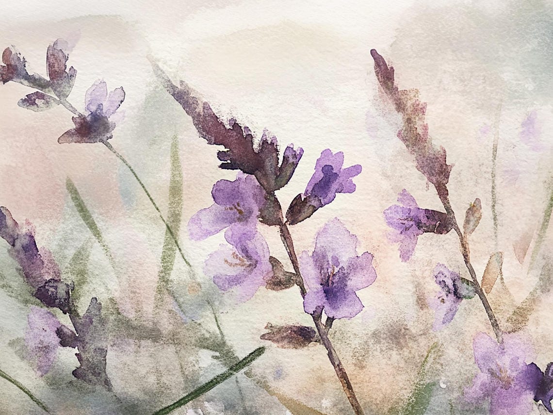 Lavender Sprigs Soft Purple Blooms Watercolor Floral Botanical Poster