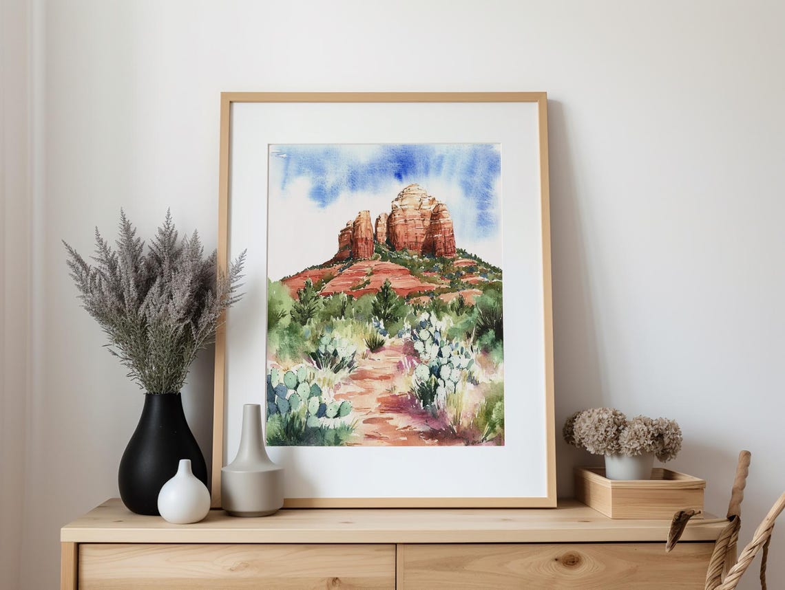 Towering Red Rock Formation in an Arizona Desert Watercolor Poster - Image 5