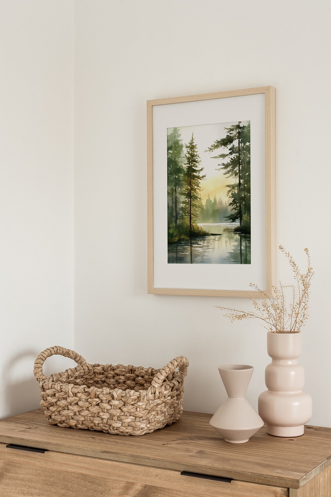 Acadia Eagle Lake Watercolor Art Print, Pine Forest - Image 3