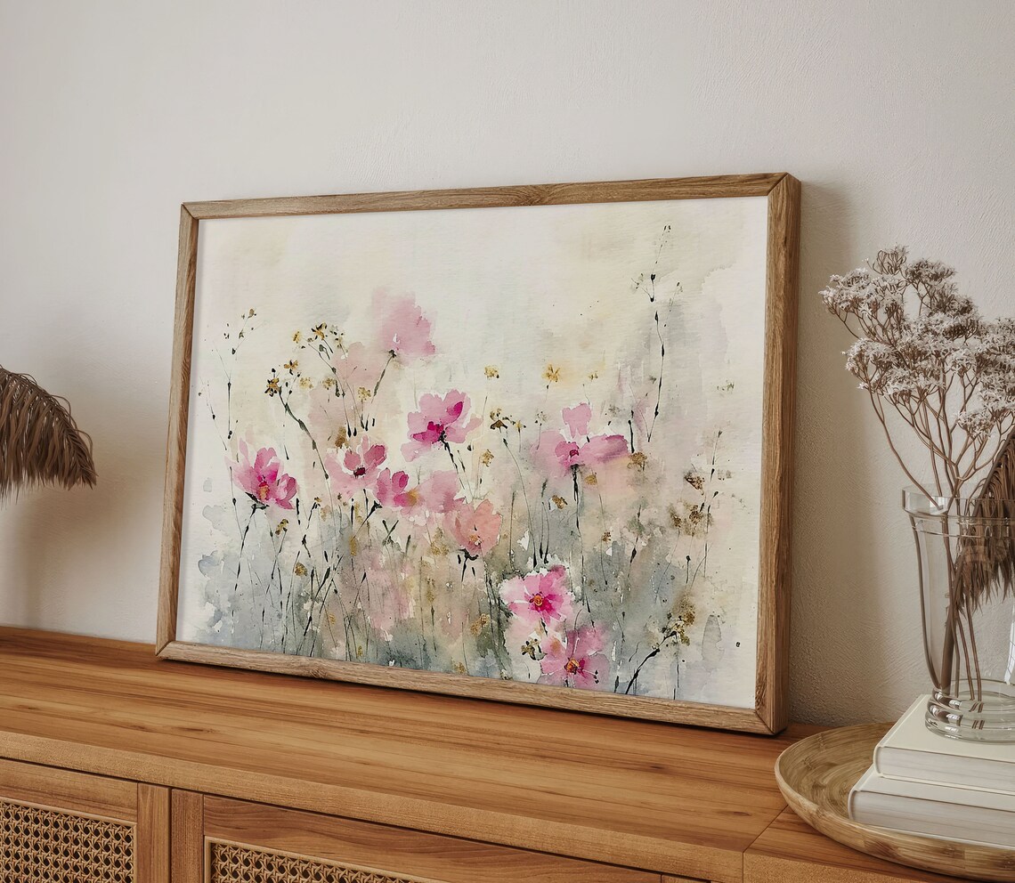 Pink Daisy Watercolor Art Print, Floral Meadow - Image 5