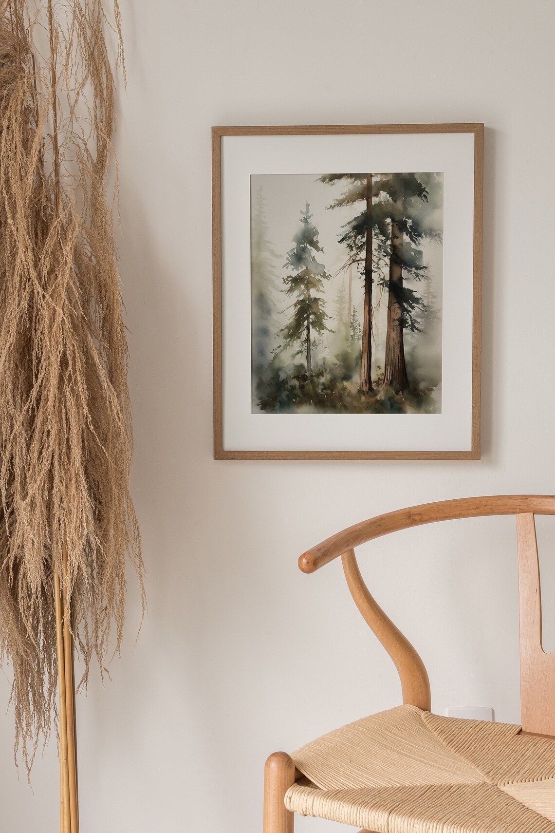 Pine Forest Watercolor Foggy Landscape Art Print - Image 4