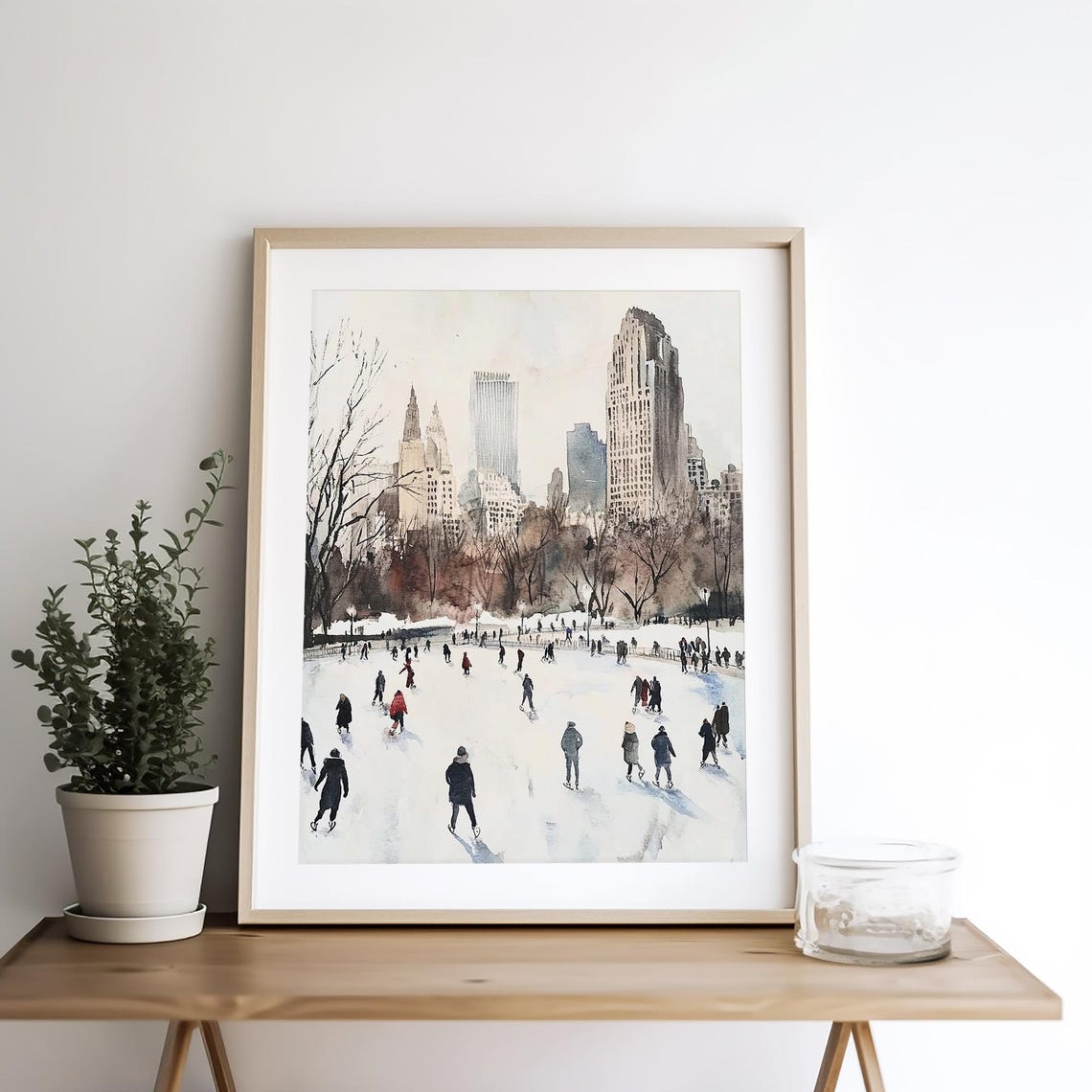 Central Park Painting Ice Skating Watercolor Art Print New York Skyline Print Winter Cityscape Wall Art Travel Poster Christmas Gifts - Image 4