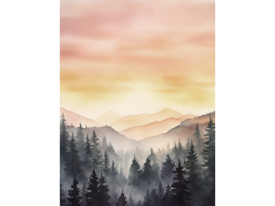 Smoky Mountains Watercolor Mountain Valley Art Print