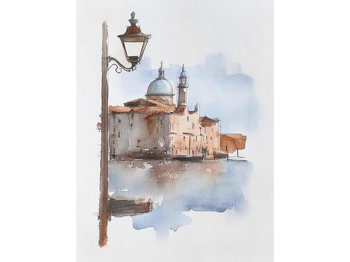 Venice Grand Canal Watercolor Italy Cityscape Travel Scene Poster