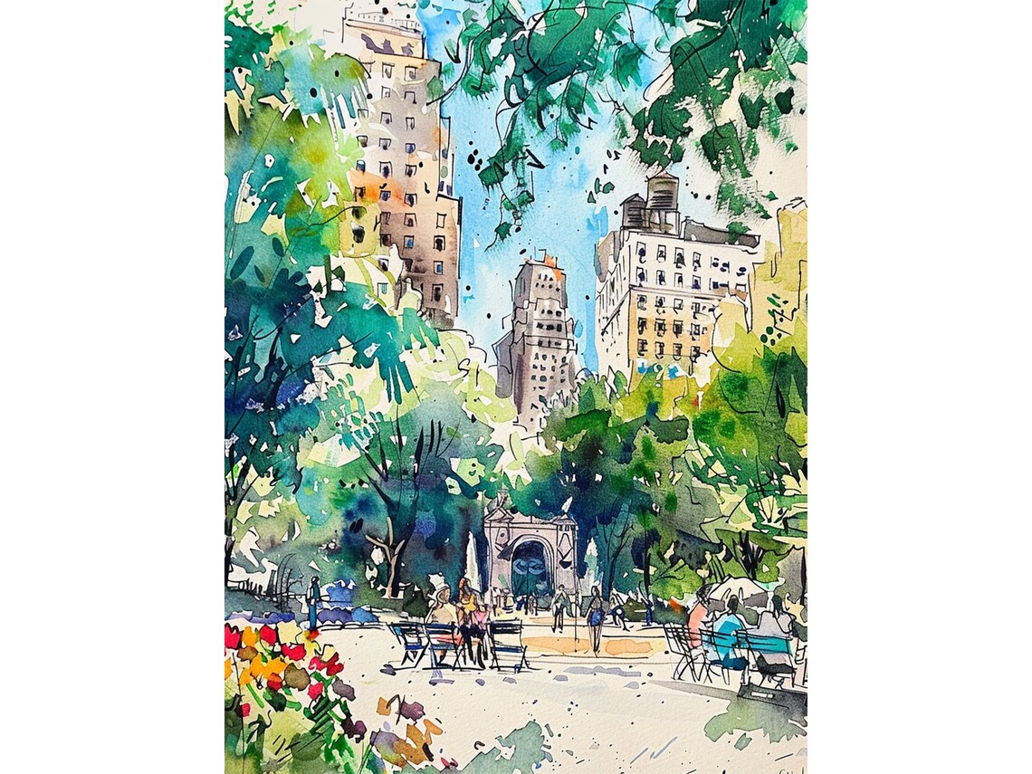 Washington Square Park Watercolor Art Print, New York