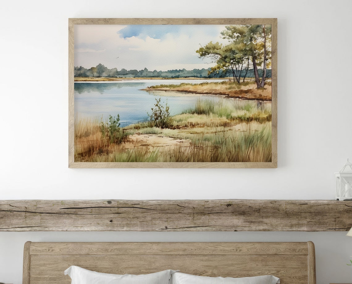 Cape Cod Salt Pond Marsh Watercolor Wetland Landscape Poster - Image 4