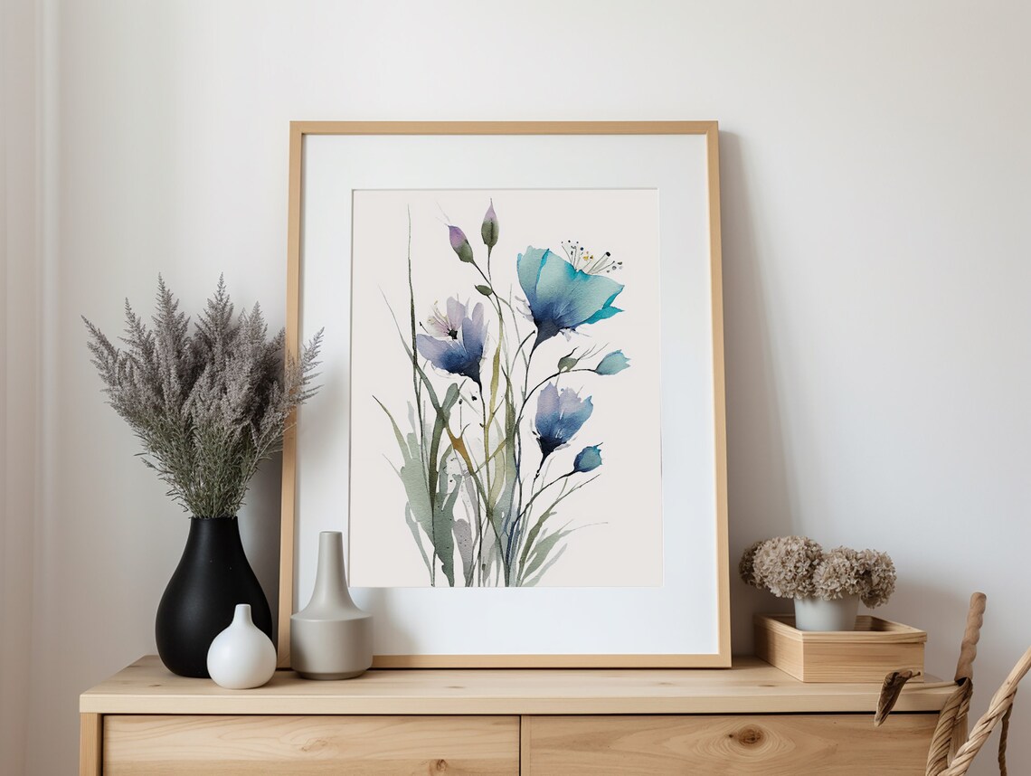 Wildflowers Painting Blue Flowers Watercolor Art Print - Image 5