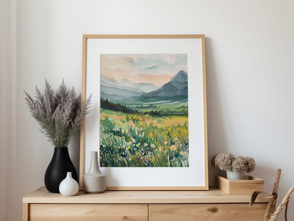 Rocky Mountains Spring Watercolor Art Print - Image 4