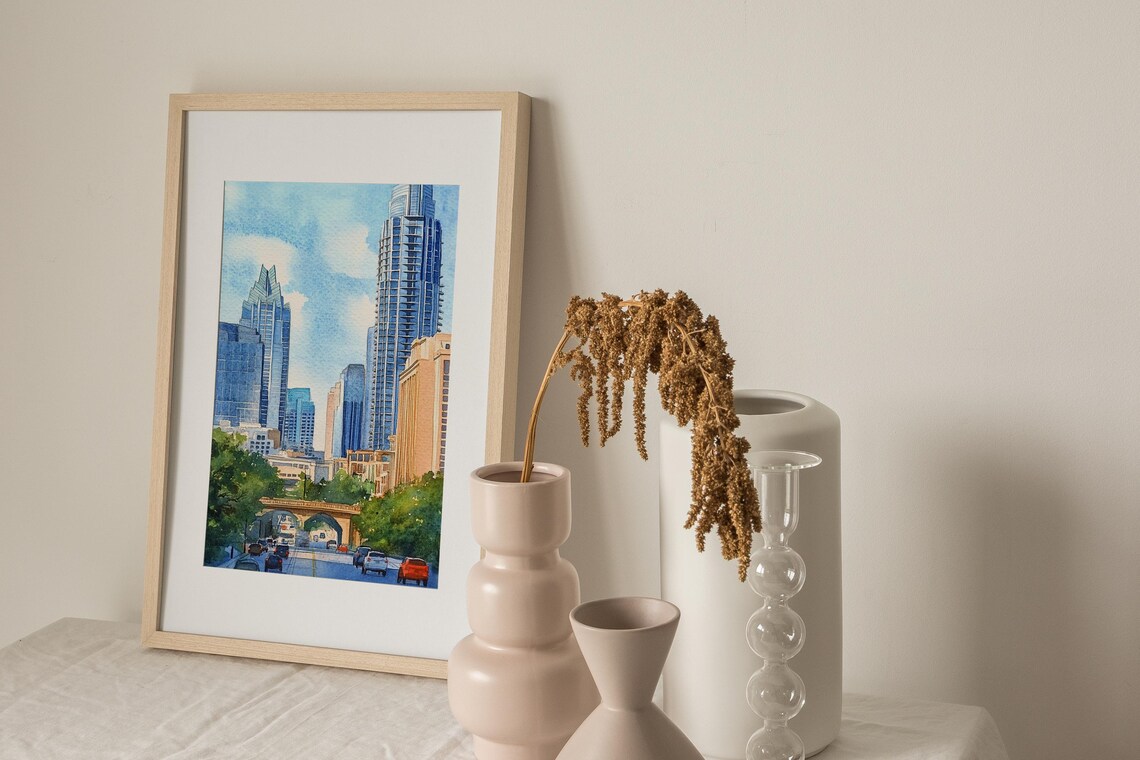 Austin Texas Downtown Skyline Watercolor Cityscape Travel Poster - Image 3