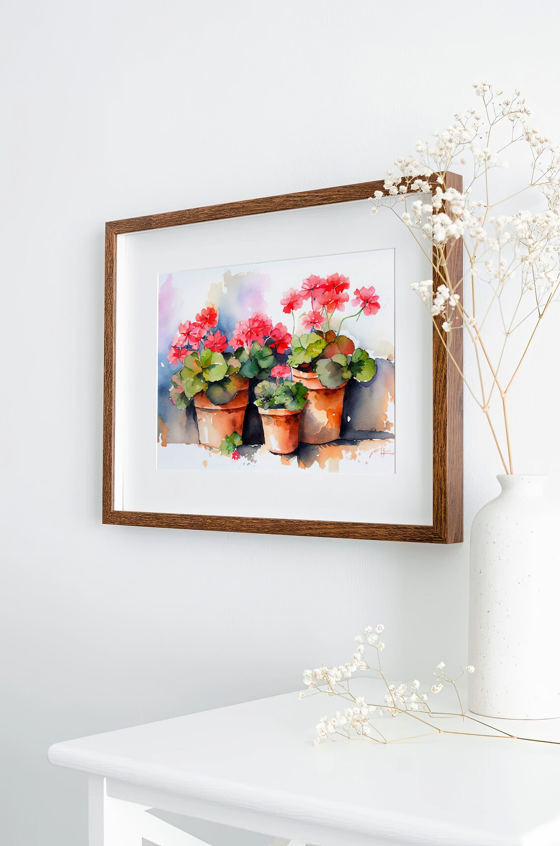 Geranium Painting Watercolor Art Print, Farmhouse Decor - Image 2