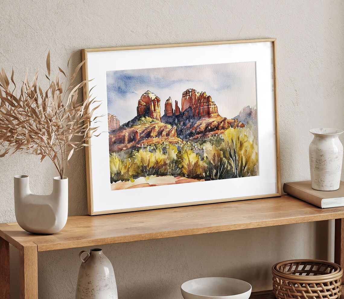 Sedona Arizona Cathedral Rock Watercolor Art Print - Image 2