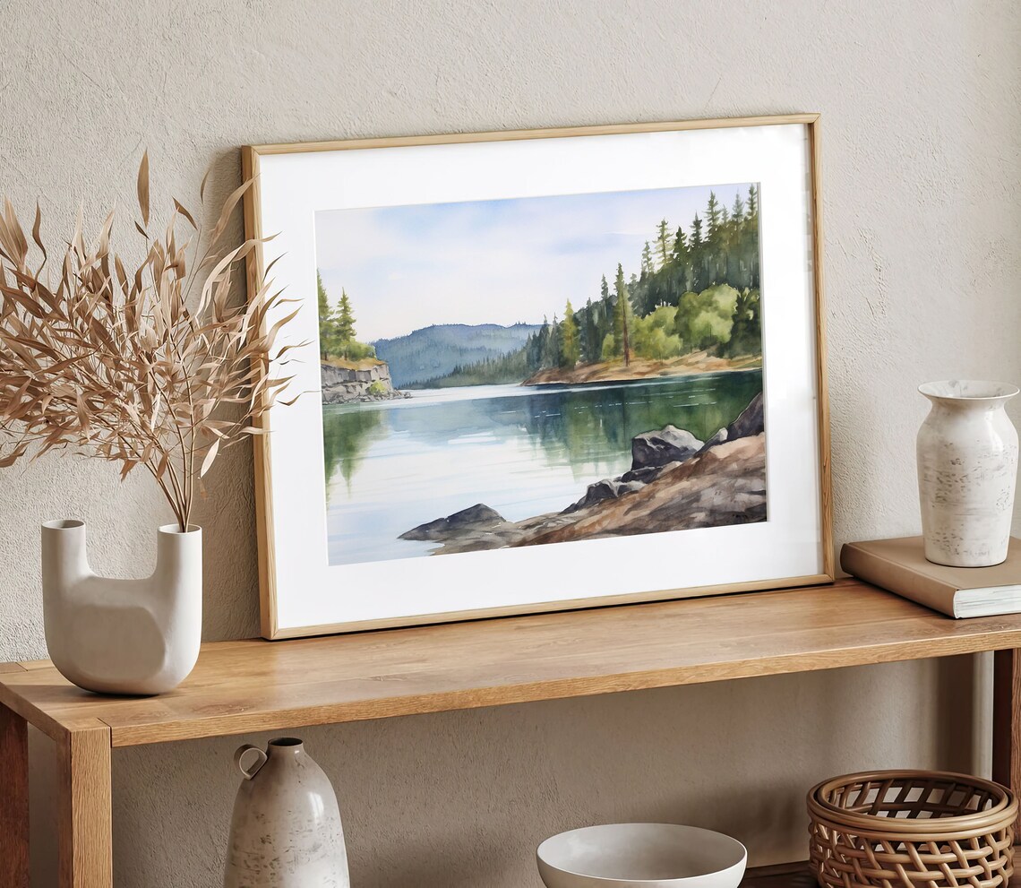 Idaho Watercolor Art Print, Lake Coeur Dalene - Image 5