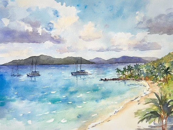 White Bay British Virgin Islands Watercolor Travel Poster
