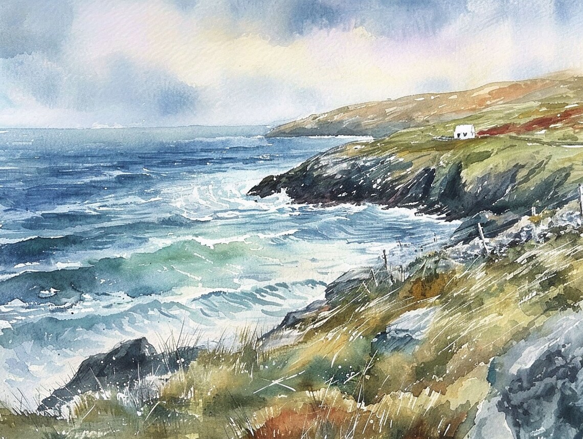 Wild Atlantic Way Ireland Coastal Watercolor Art Print