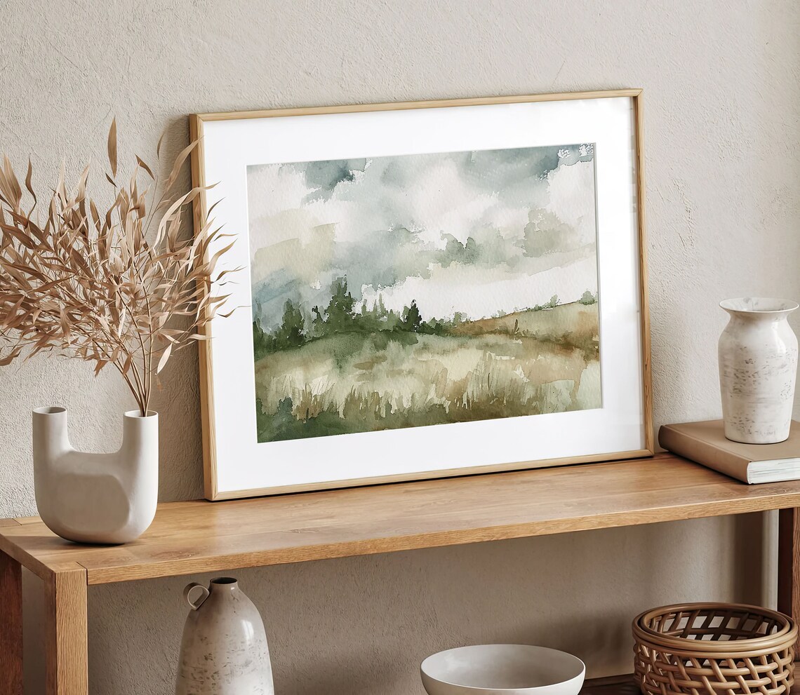 Countryside Painting Rustic Landscape Watercolor Art Print - Image 5