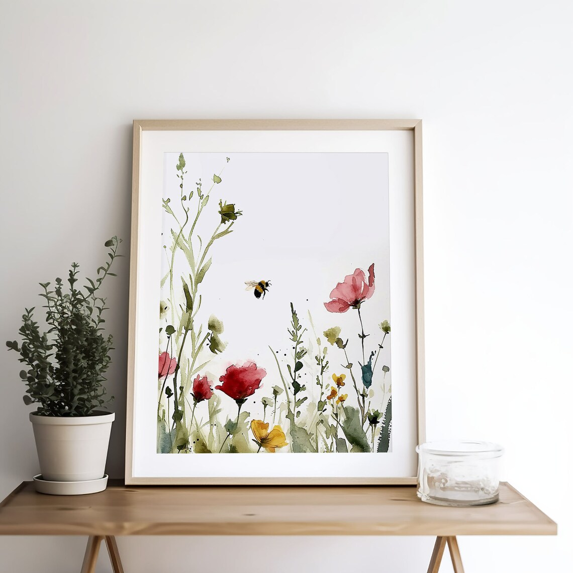 Meadow Bee Watercolor Art Print, Abstract Landscape - Image 5