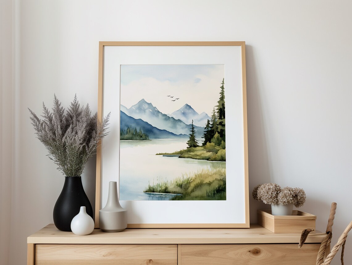 Lake Pend Oreille Watercolor Landscape Art Print - Image 3