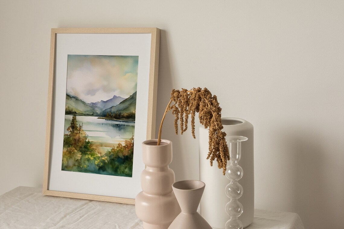 Misty Mountain Watercolor Lake Lure Art Print - Image 2