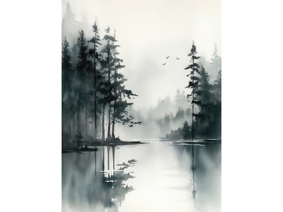 Pacific Northwest Watercolor Oregon Misty Waters Art Print