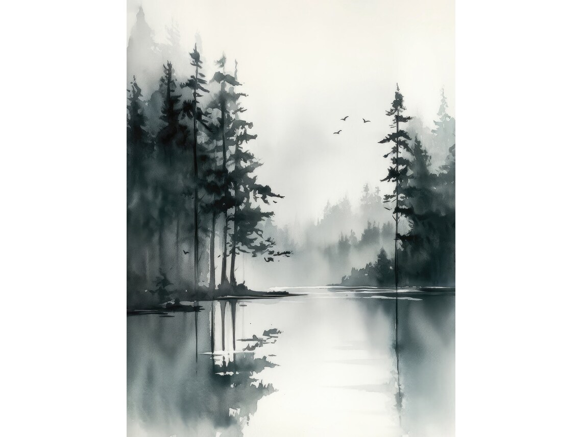 Pacific Northwest Watercolor Oregon Misty Waters Art Print