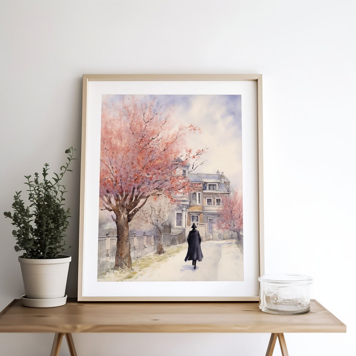 Cherry Blossom Lined Street with Elegant Old Town Houses Poster - Image 5