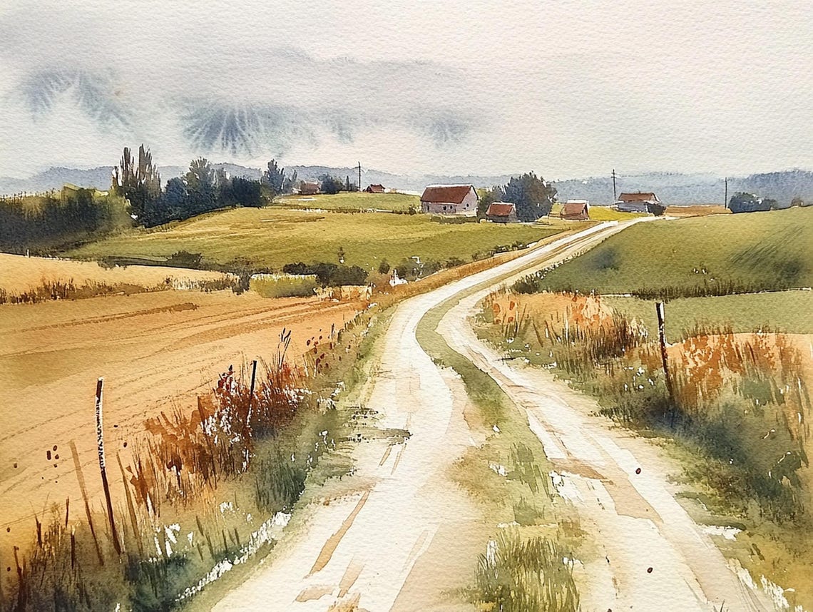 Kansas Painting Country Road Watercolor Art Print Countryside Landscape Print Farm Wall Art Farmhouse Wall Decor