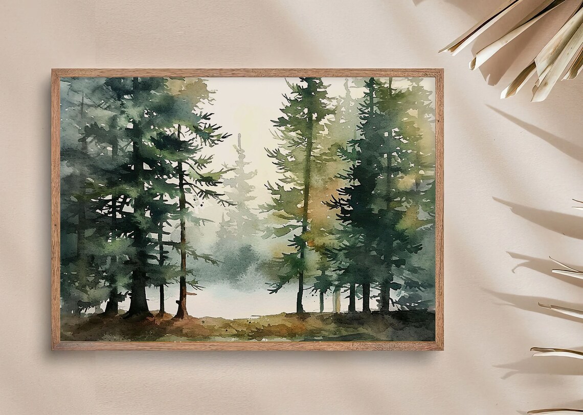 Oregon Forest Watercolor Art Print, Misty Pine Landscape - Image 4