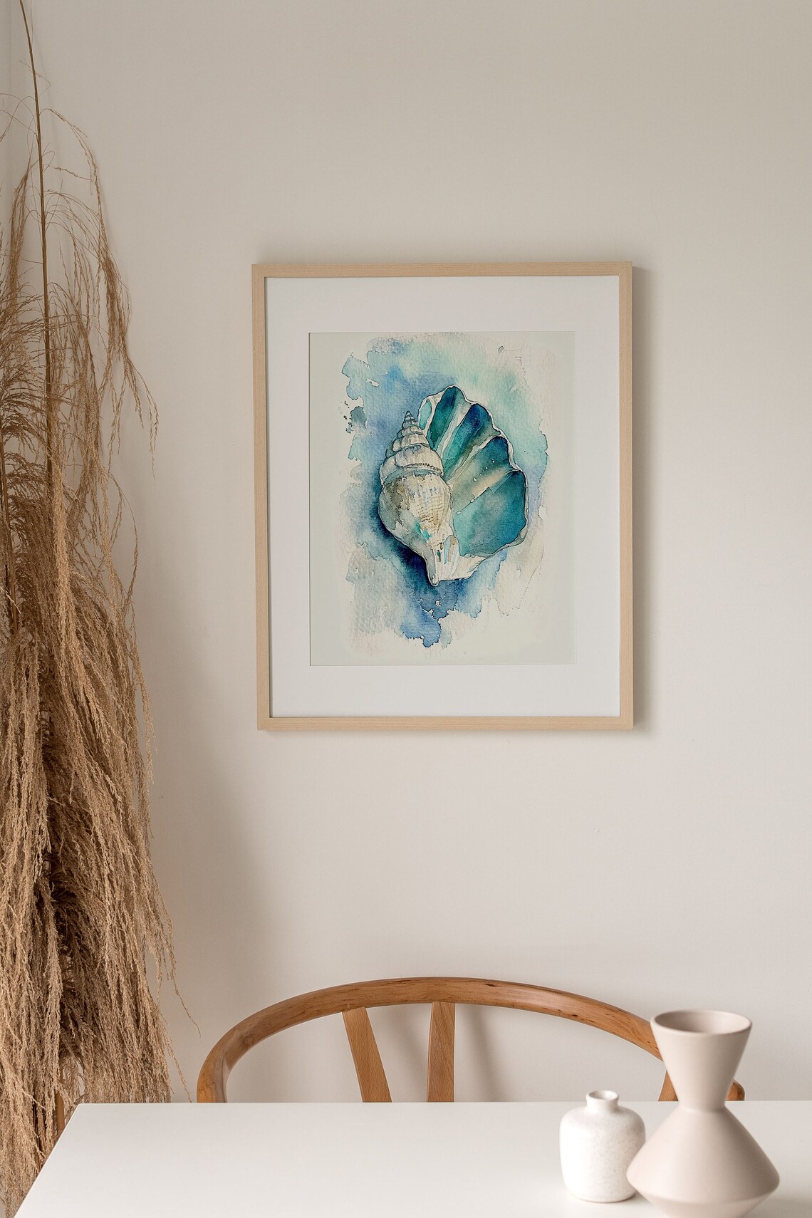 Turquoise Seashell Watercolor Art Print, Coastal Decor - Image 3