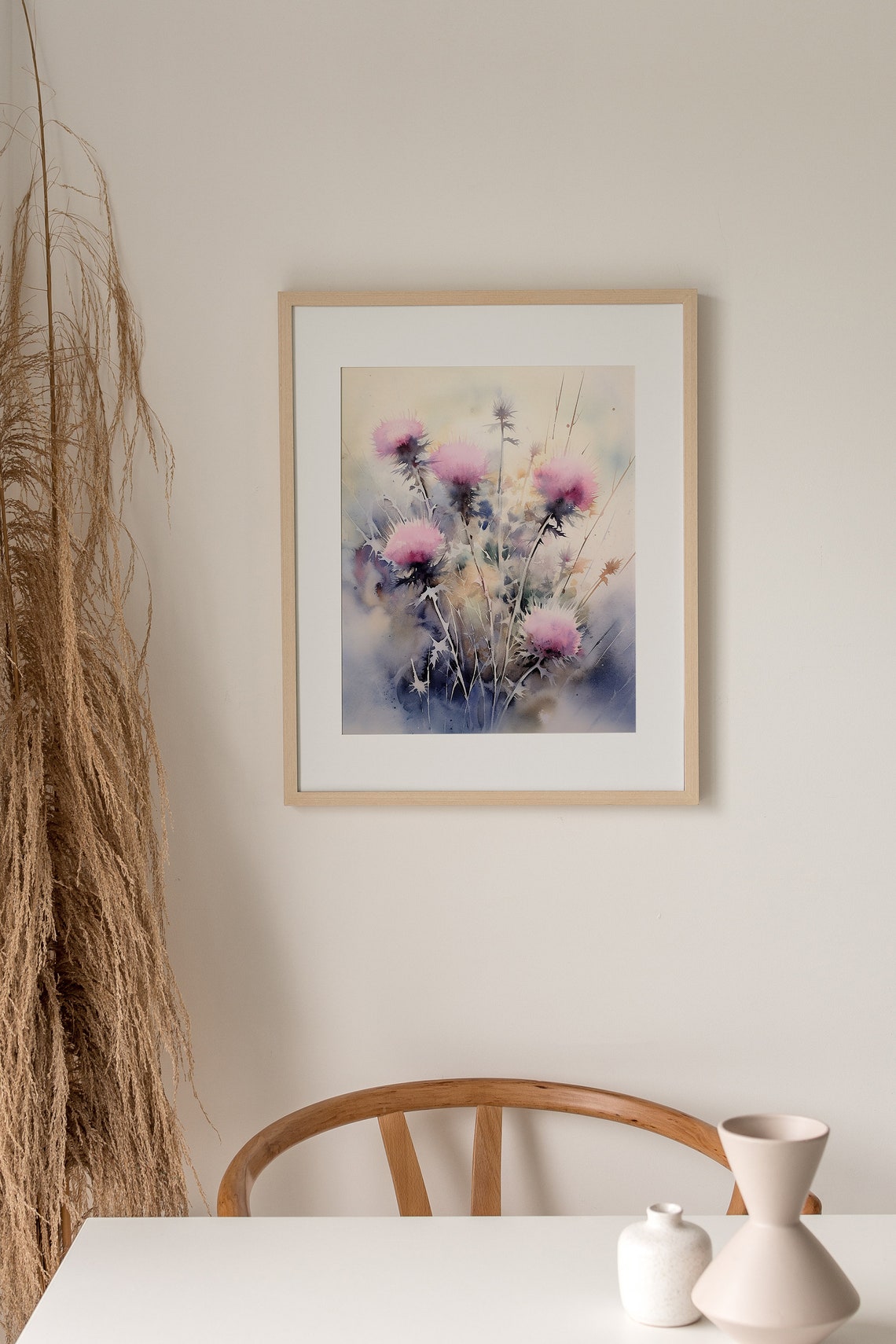 Scottish Thistles Pink Wildflowers Watercolor Botanical Bloom Poster - Image 3